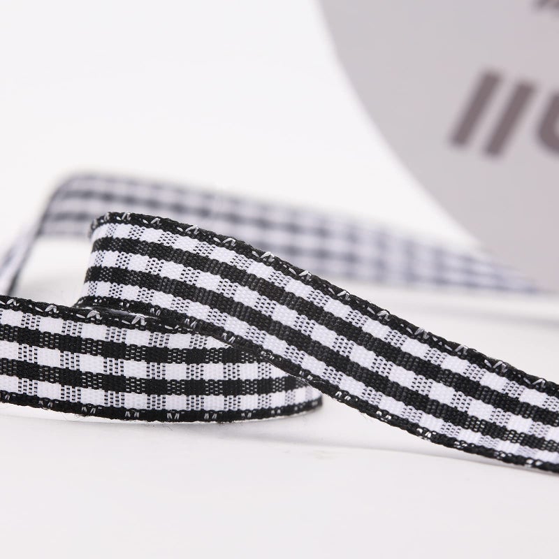 VGoodall شريط فحص أسود VGOODALL، 3/8" × 50 ياردة، شرائط مربعة باللونين الأسود والأبيض، شريط رفيع للحرف اليدوية لتزيين الهدايا، حفلات النزهة، وإكسسوارات الشعر - Image 3